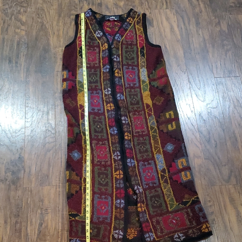 Peruvian Connection Burgundy Multi-Color Knit Maxi Vest - Picture 8 of 11